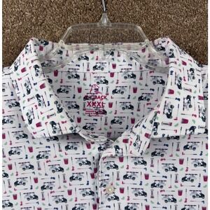Rhoback Mens 3XL Golf Cart Cocktail Print Performance Polo Shirt White Pink